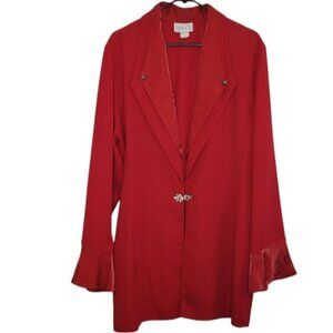 Dolce Vintage Longline Red Jacket Long Sleeve Open Collar Layered Lapel